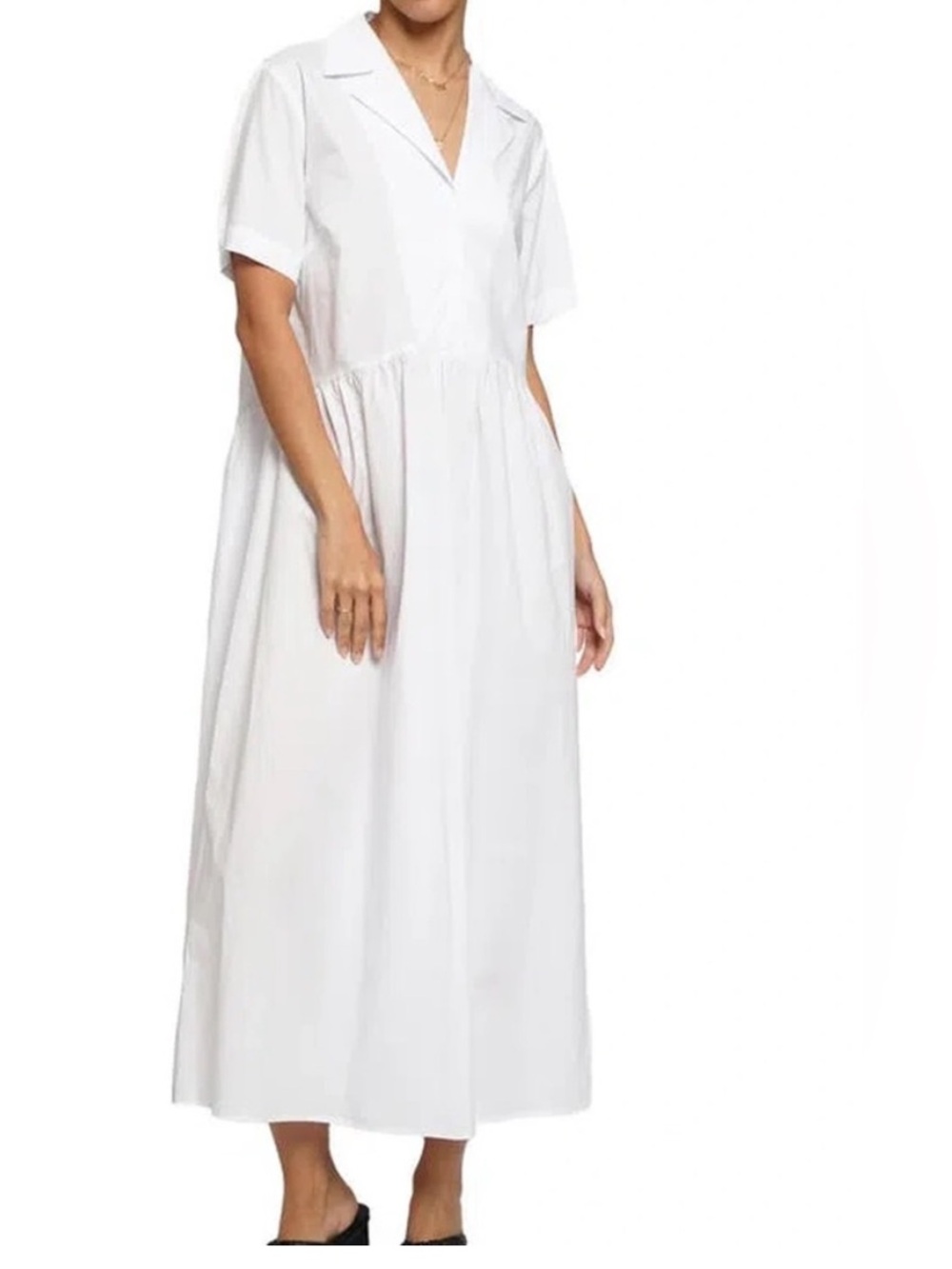 Know One Cares Small Dress Notch Collar Midi Shirtdress 100% cotton in white NWT